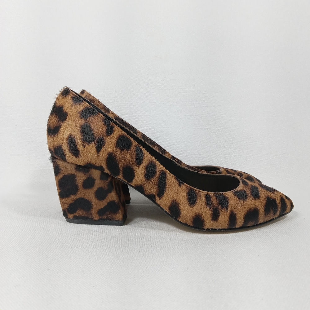 BOTKIER Stella Heels Brown Leopard Cow Hair Fur Size 7.5 *New Without Box